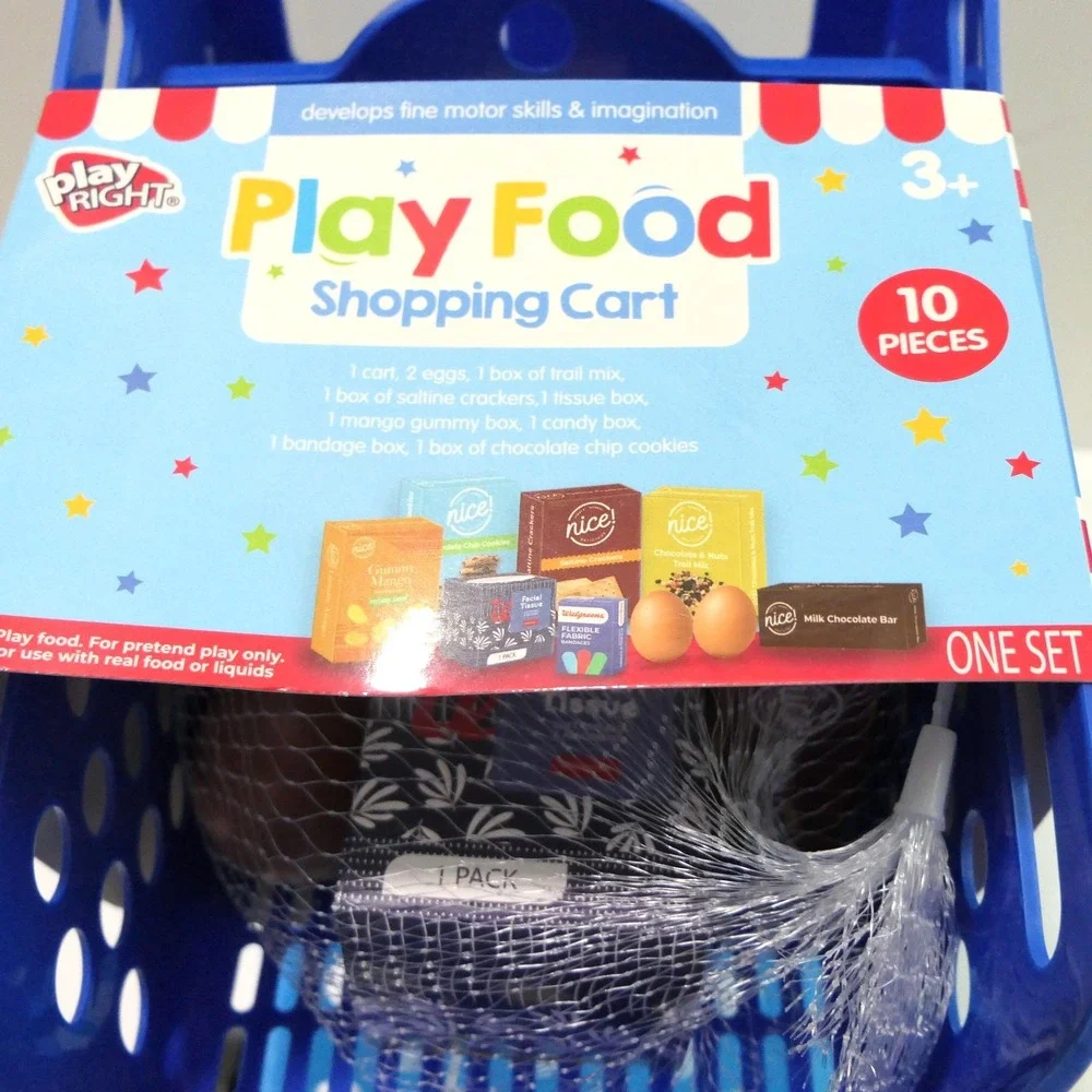 PlayRight Play Food Shopping Cart w/ Folding Handle + Mini Walgreens Products